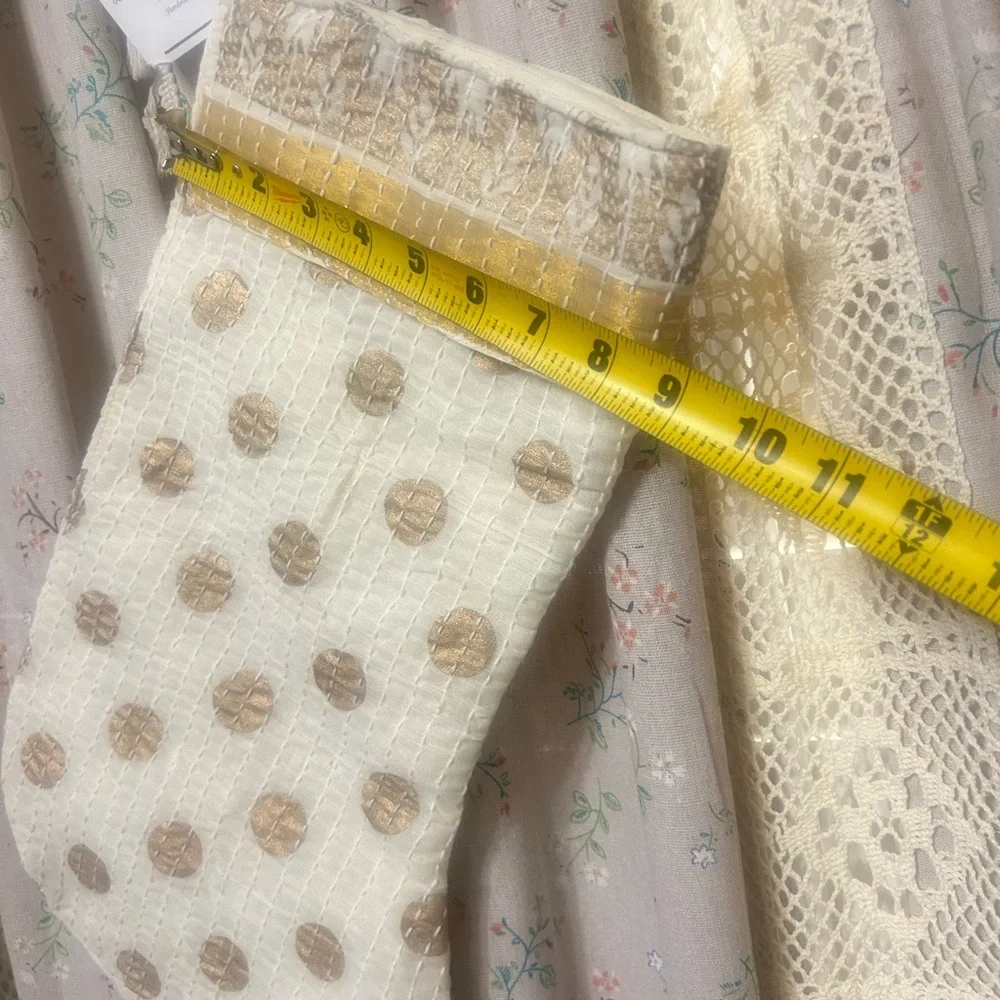 4/$25 Gorgeous Metallic Gold & Ivory Polka Dot‎ Stocking NWT